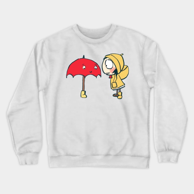 sarah sharing boot with red umbrella that fears rain / sarah and duck Crewneck Sweatshirt by mudwizard